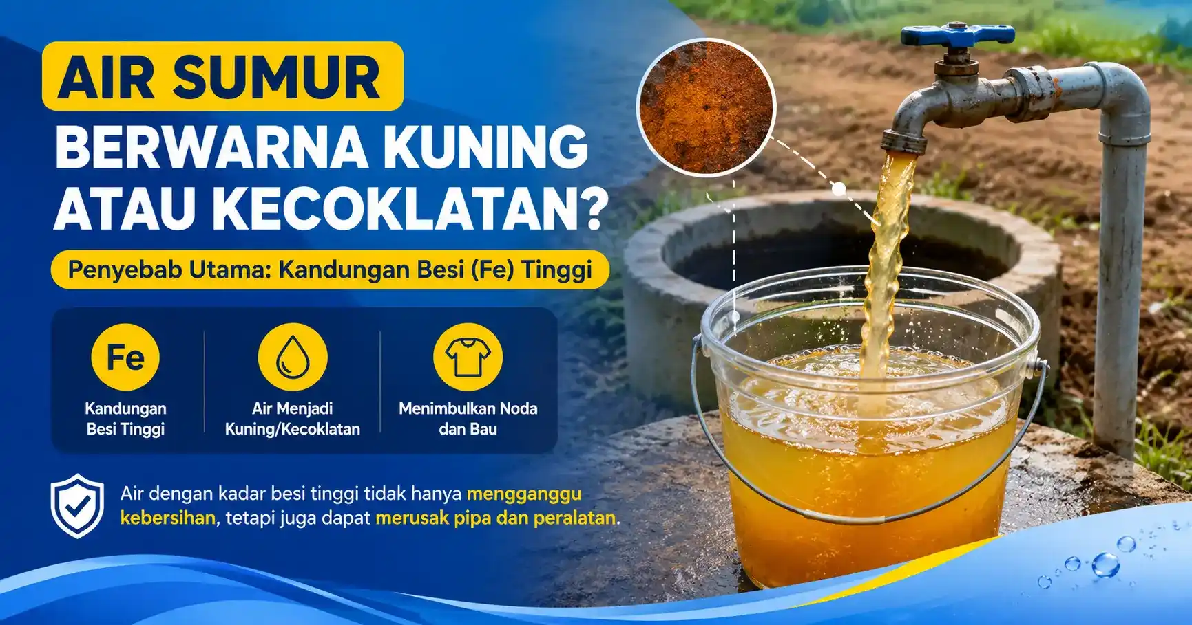 Penyebab air sumur kuning atau kecoklatan akibat kandungan besi atau mangan